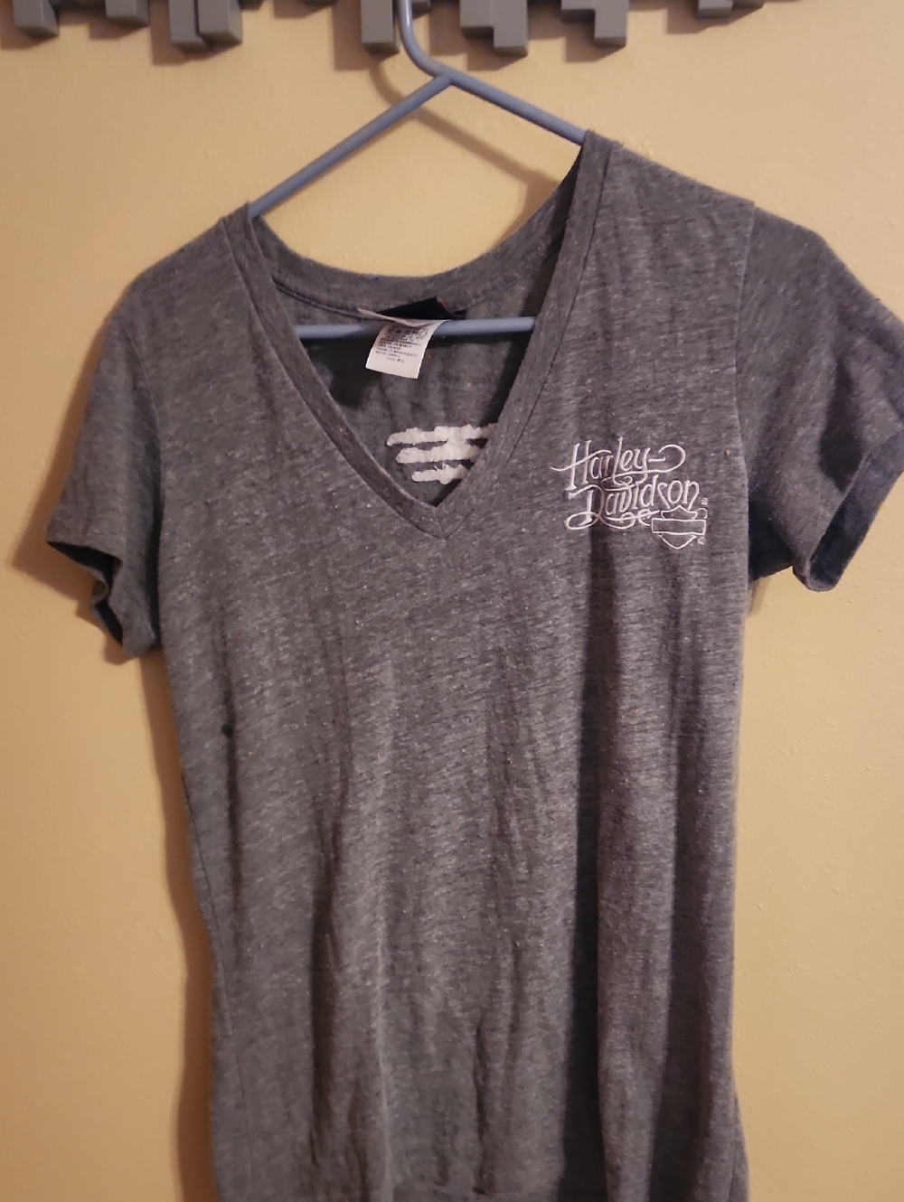 Harley-Davidson Gray Women's V-Neck Tee with White Script
